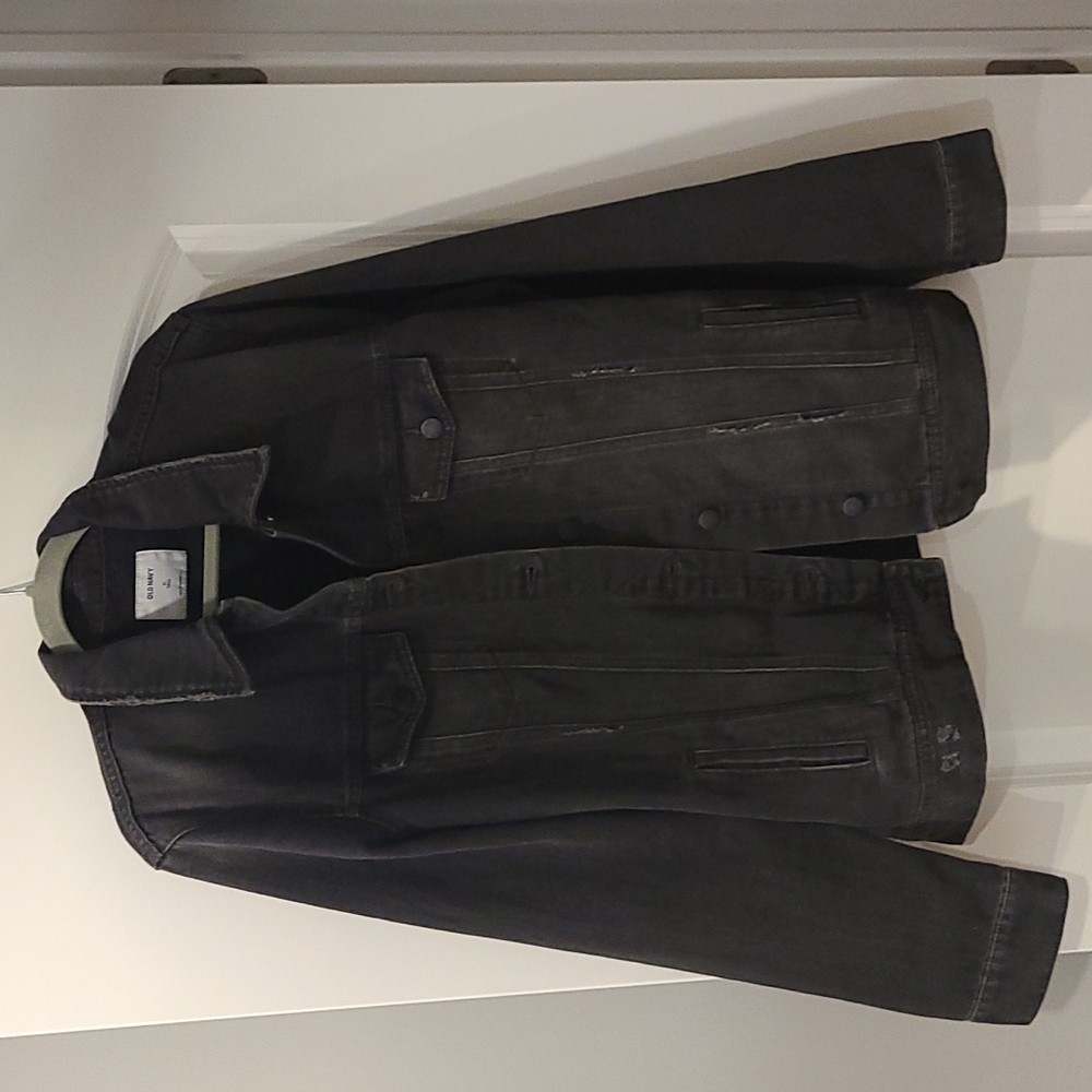 XLT Old Navy Distressed Black Denim Jacket